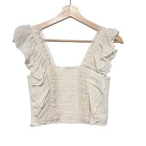 Cropped Gauze Ruffle Lace Knit Top Women's Small Prairie  Boho Cottagecore Smock